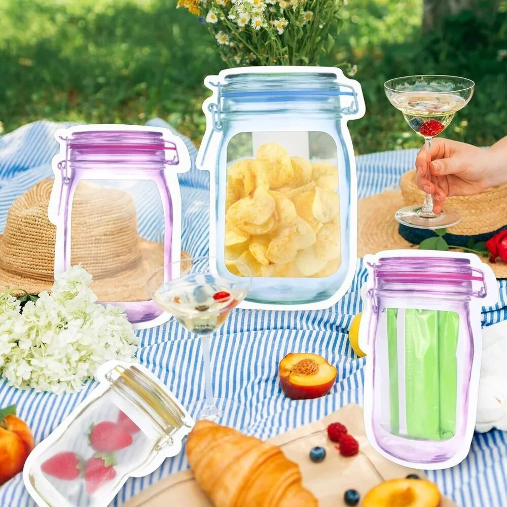 30 PCS Multi-Size Mason Jar Bottle Pattern Zipper Bags,Reusable Airtight Seal Le